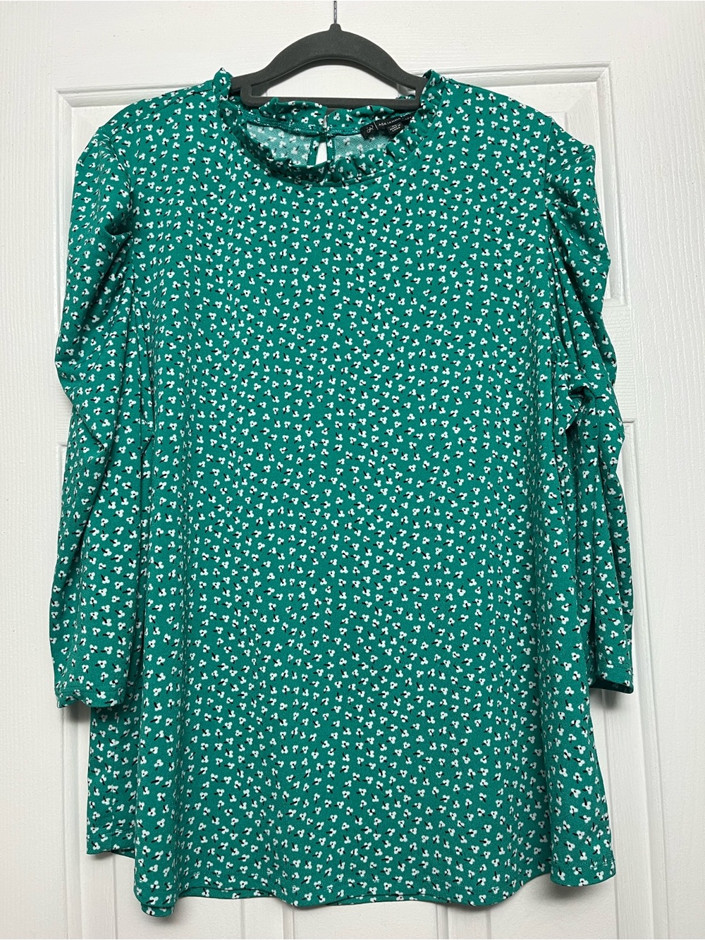 Adrianna Papell Teal Green Floral Long-Sleeve Blouse